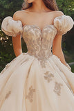 Princesa Blush Ball vestido fora do ombro tule vestido Quinceanera com apliques