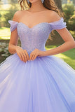 Lilás Fora do Ombro Vestido Bola Tule Quinceanera Vestido com Apliques