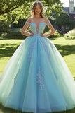 Fora do ombro hortelã apliqued vestido de baile tule quinceanera vestido