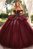 Ball Gown Strapless Borgonha Fora do Ombro Vestido Quinceanera