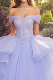 Vestido de bola de lavanda fora do ombro sem alças vestido quinceanera