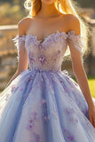 Vestido de bola de lavanda da princesa fora do ombro tule vestido quinceanera com apliques de lantejoulas