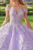 Vestido de bola lilás da princesa fora do ombro tule vestido quinceanera com apliques
