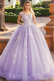 Vestido de bola lilás da princesa fora do ombro babado tule vestido quinceanera com apliques