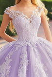 Vestido de bola lilás da princesa fora do ombro babado tule vestido quinceanera com apliques