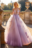 Vestido de bola lilás da princesa fora do ombro tule vestido quinceanera com apliques de renda