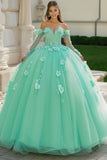Hortelã querida floral tule vestido quinceanera com mangas compridas