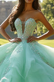 Sparkly Mint Sweetheart babado vestido Quinceanera