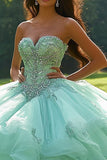 Glitter Hortelã Tule Querida Princesa Quinceanera Vestido com Missangas