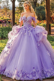 Lilás Andar Comprimento Appliqued Quinceanera Vestido com Flores 3D