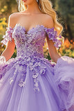 Lilás Andar Comprimento Appliqued Quinceanera Vestido com Flores 3D