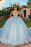 Princesa Céu Azul Fora do Ombro Vestido Quinceanera