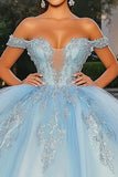 Princesa Céu Azul Fora do Ombro Vestido Quinceanera