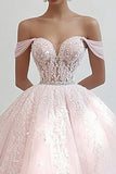 Vestido de bola rosa da princesa fora do ombro tule vestido quinceanera com apliques