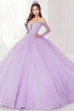 Princesa Lilás Vestido de Bola Fora do Ombro Mangas Longas Tule Quinceanera Vestido com Apliques