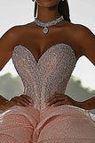 Sparkly Rosa Ball Gown Strapless Sequins Ruffles Vestido Quinceanera