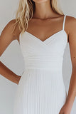 Bodycon Algodão Branco Esparguete Alças Plissado Vestido de Formatura