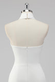 A-Line Halter Neck Cetim Vestido de Formatura Branco