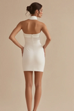 A-Line Halter Neck Cetim Vestido de Formatura Branco