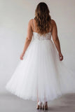 Vestido Branco Midi de Tule com Alças Finas e Renda