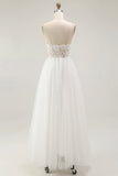 Vestido Branco Midi de Tule com Alças Finas e Renda