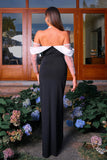Sereia Preta Fora do Ombro Mangas Longas Ruched Long Formal Vestido com Fenda