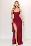 Simples Preto Ruched Espaghetti Correias Vestido Formal Longo com Fenda