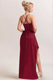 Simples Preto Ruched Espaghetti Correias Vestido Formal Longo com Fenda