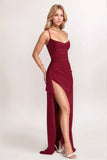 Simples Preto Ruched Espaghetti Correias Vestido Formal Longo com Fenda