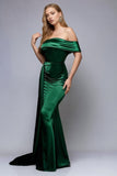 Cetim preto fora do ombro sereia vestido formal