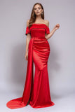 Cetim preto fora do ombro sereia vestido formal
