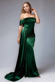 Cetim preto fora do ombro sereia vestido formal
