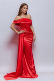 Cetim preto fora do ombro sereia vestido formal
