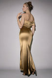 Sereia Dourada Um Ombro Ruched Long Formal Dress com Fenda