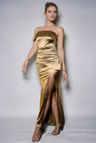 Sereia Dourada Um Ombro Ruched Long Formal Dress com Fenda