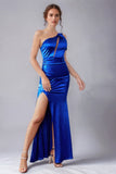 Sereia Azul Real Um Ombro Recortado Vestido Formal