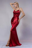 Sereia Borgonha Halter Ruched Long Formal Dress com Fenda