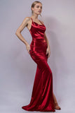 Sereia Borgonha Halter Ruched Long Formal Dress com Fenda