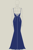 Navy Sequins Sereia Esparguete Correias Vestido Formal