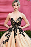 Matte Cetim Champagne Ball Gown Sweetheart Appliques Red Carpet Vestido