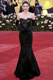 Black Lace Tulle Bainha Querida Appliques Red Carpet Dress