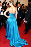 Bainha Azul Strapless Vestido de Gala de Cetim