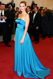 Bainha Azul Strapless Vestido de Gala de Cetim