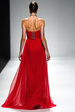Red A Line Strapless Tule Frisado Vestido de Gala