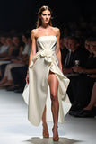 Branco A Line Strapless Ruched Gala Dress wirh 3D Flor