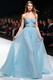 Elegante A Line Sweetheart Ruched Vestido de Gala Azul Cinza