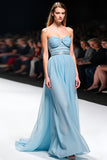 Elegante A Line Sweetheart Ruched Vestido de Gala Azul Cinza