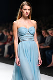 Elegante A Line Sweetheart Ruched Vestido de Gala Azul Cinza