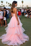 Blush babado uma linha querida longo vestido de gala