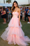 Blush babado uma linha querida longo vestido de gala